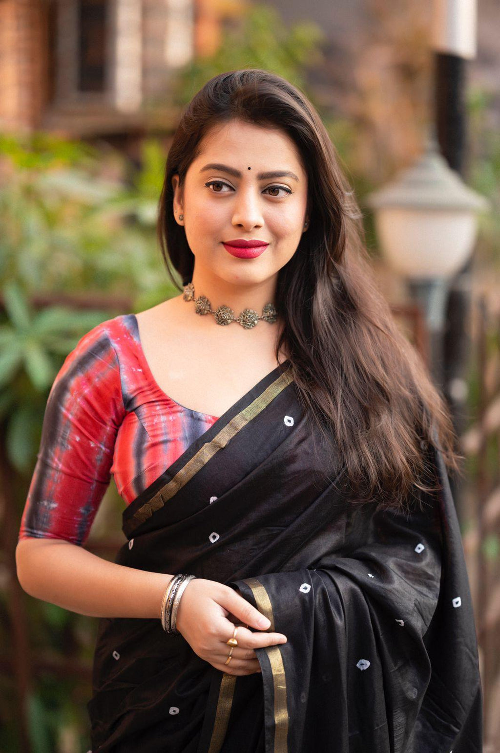 Black Chanderi Cotton Block Print Saree with Unstitched Blouse - Hiral Fashion | Grocsy