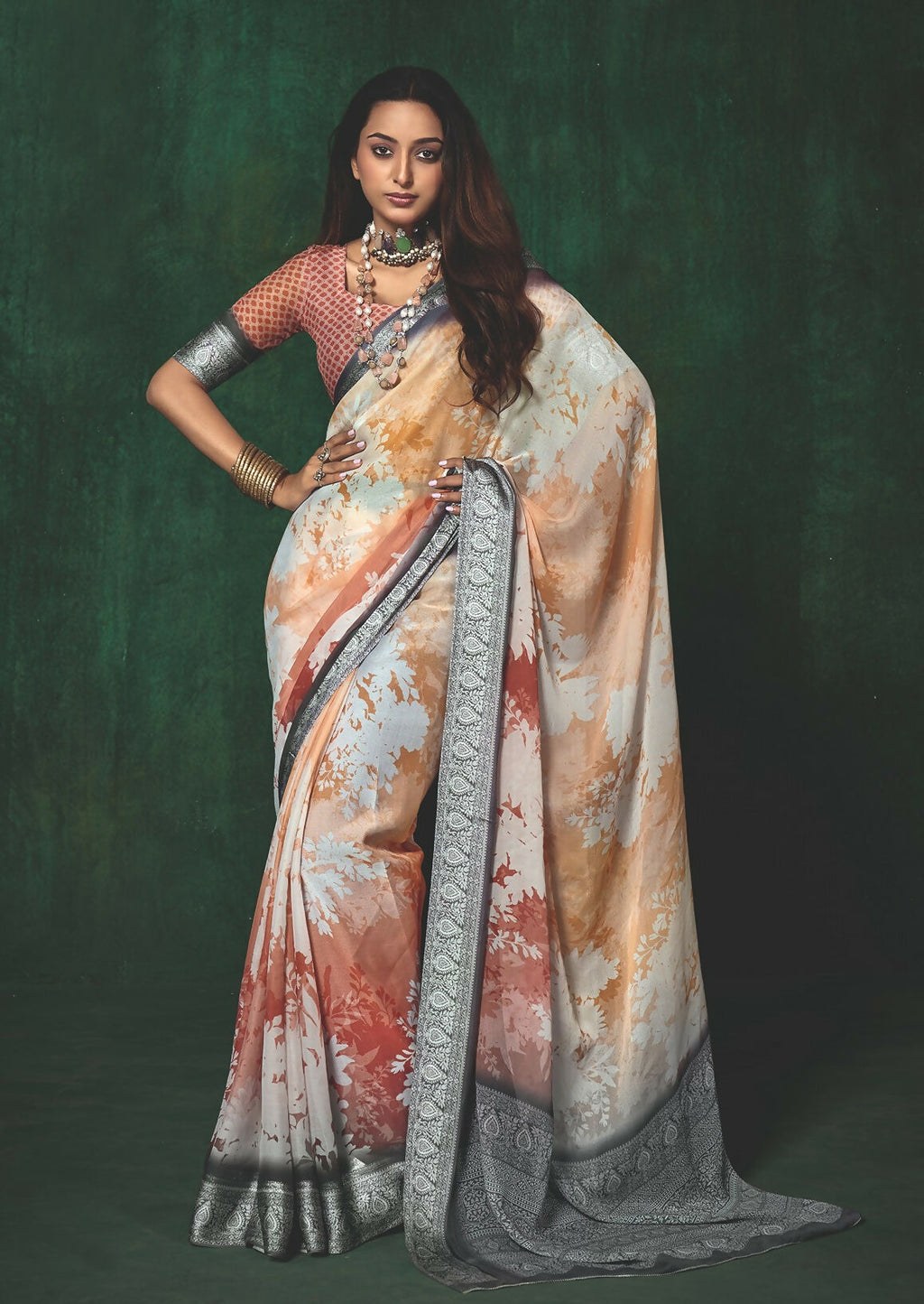 Joban Fashion Dola Silk With Zari Border Shaded Multi Color Work Saree | Grocsy