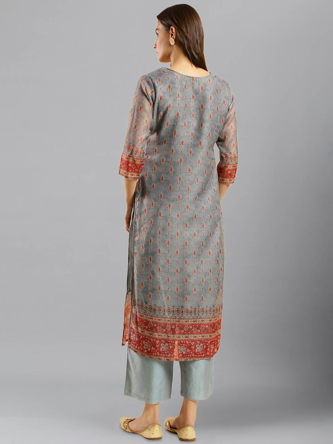 Grey Chinon Digital Printed With Hand Work Kurta - Himanshi | Grocsy
