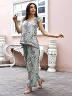 Blue Rayon Paisley Printed Top with Matching Bottom - Eesha | Grocsy