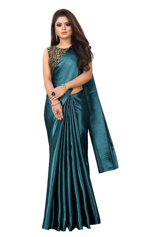 Vamika Rama Green Satin Designer Saree (PAVITRA RAMA) | Grocsy