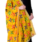 SWI Stylish Women's Embroidered Phulkari Chiffon Yellow Dupatta | Grocsy