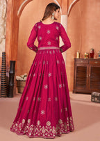 Hot Pink Festive Embroidered Art Silk Anarkali Suit - Emponline | Grocsy