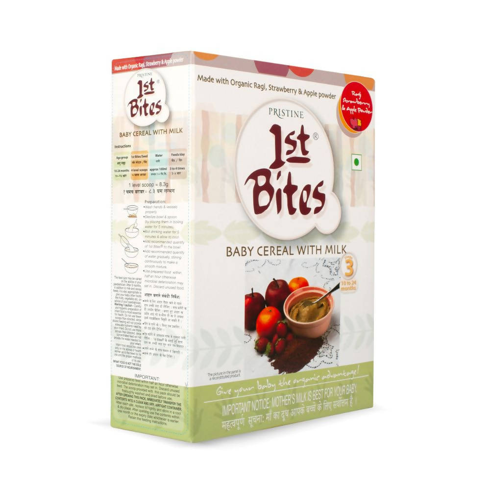 Pristine 1st Bites Baby Cereal Stage-3 Organic Ragi, Strawberry & Apple | Grocsy