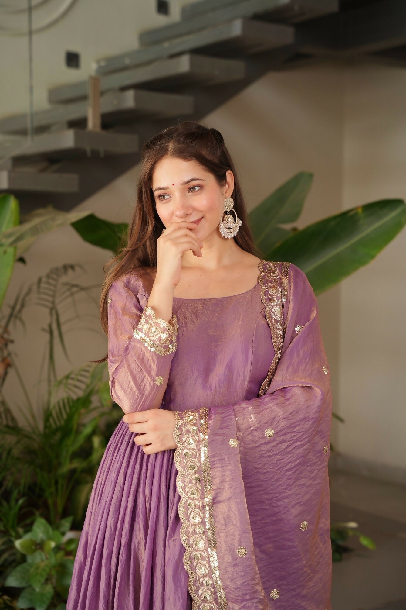 Teeya Creation Onion Color Fendy Silk Wedding Wear Embroidery Work Long Gown | Grocsy