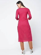 Aniyah Cotton Block Printed Straight Pink Kurta (AN-114K) | Grocsy