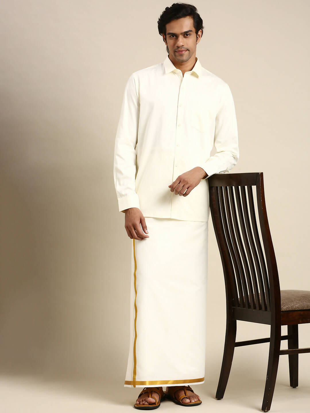 Ramraj Cotton Mens Cotton Cream Colour Full Sleeve Shirt | Grocsy