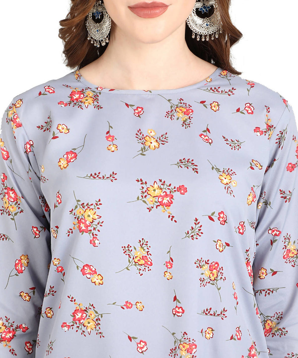 Vamika Grey French Crepe Printed Party Wear/Casual Wear Kurti | Grocsy