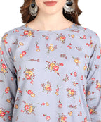 Vamika Grey French Crepe Printed Party Wear/Casual Wear Kurti | Grocsy
