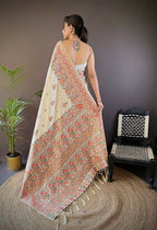 Joban Fashion White Meena Weaves Pashmina Sarees | Grocsy