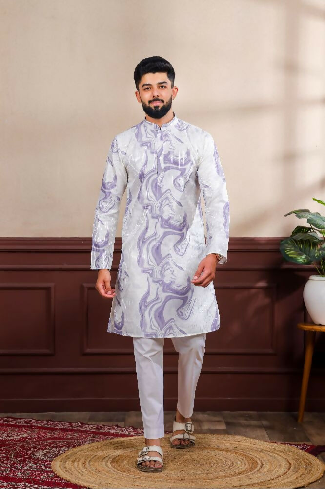 Purple Art Silk Digital Printed, Embroidery Work Kurta Set - Mahotsav | Grocsy