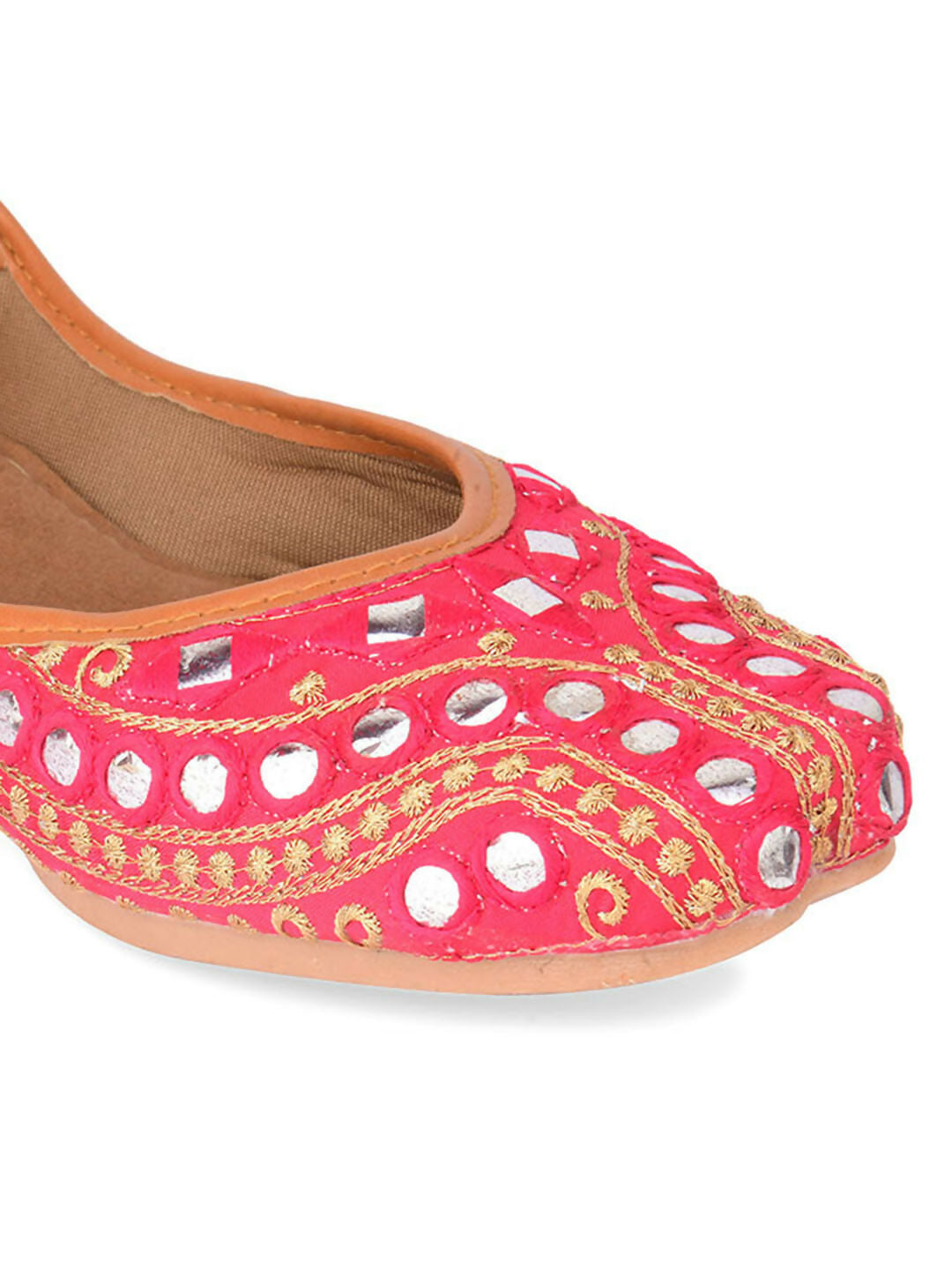 Desi Colour Women Indian Ethnic Footwear-Mini Dabka-Pink Mirror Lines | Grocsy