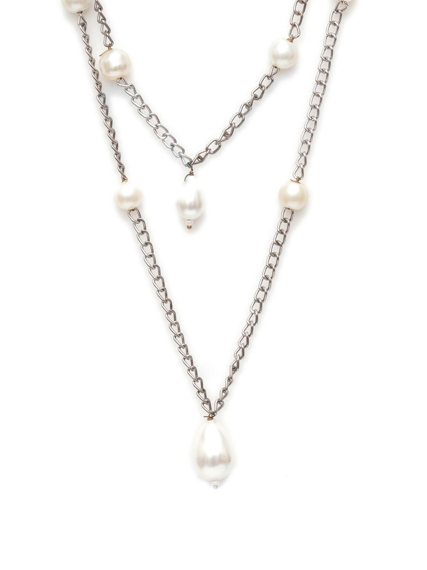 Layered Pearl and Silver Neckpiece (silver) - Ruby Raang | Grocsy
