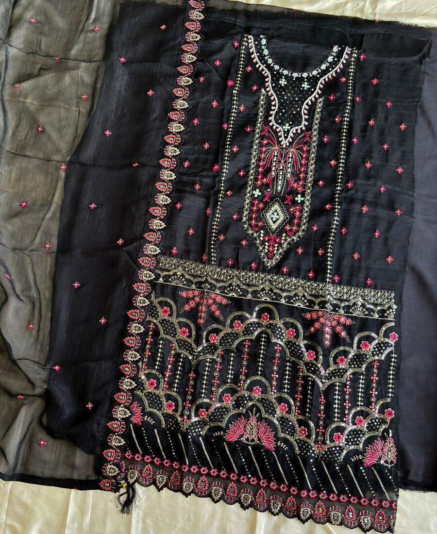KC Black Pakistani Crunchy Silk Heavy Salwar Kameez For Women | Grocsy