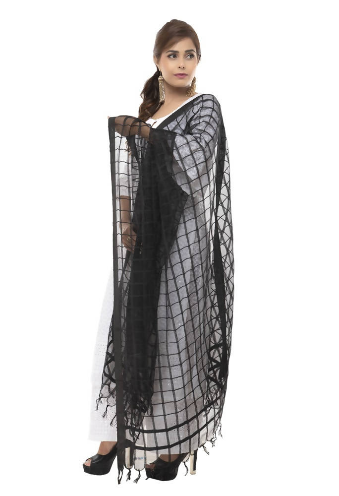 Mominos Fashion Black Cotton Square Dupatta | Grocsy