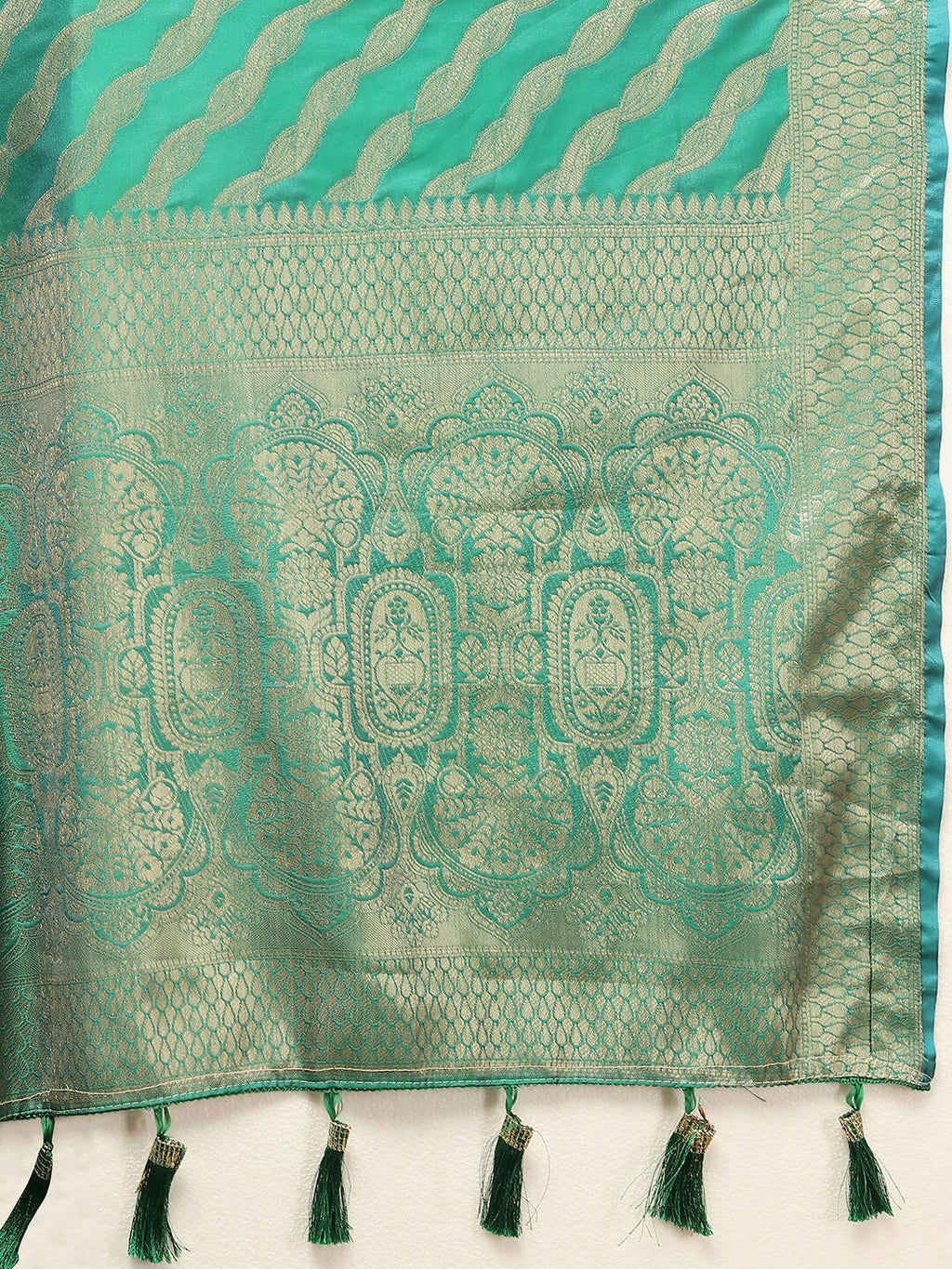 Lorenvalley Fashion Teal Soft Silk Woven Design with Zari Weaving Leheriya Design Saree | Grocsy