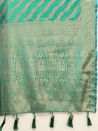 Lorenvalley Fashion Teal Soft Silk Woven Design with Zari Weaving Leheriya Design Saree | Grocsy