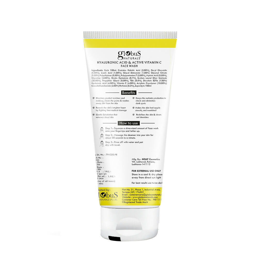 Globus Naturals Hyaluronic Acid & Vitamin C Face Wash | Grocsy