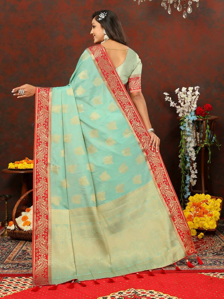 Lorenvalley Fashion Skyblue Cotton Woven Design with Zari Weaving Design Saree | Grocsy
