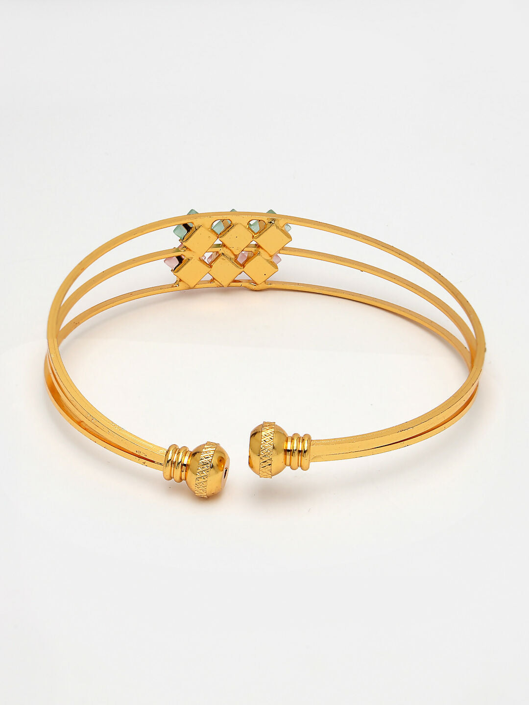 NVR Women's Gold-Polished CZ Stone-Studded Cuff Bracelet | Grocsy
