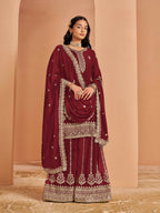 Anaita Maroon Premium Georgette Embroidered Stitched Salwar Suit | Grocsy