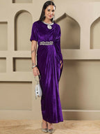 Joban Fashion Women Purple Velvet Hand Embellishment Stitched Dress | Grocsy