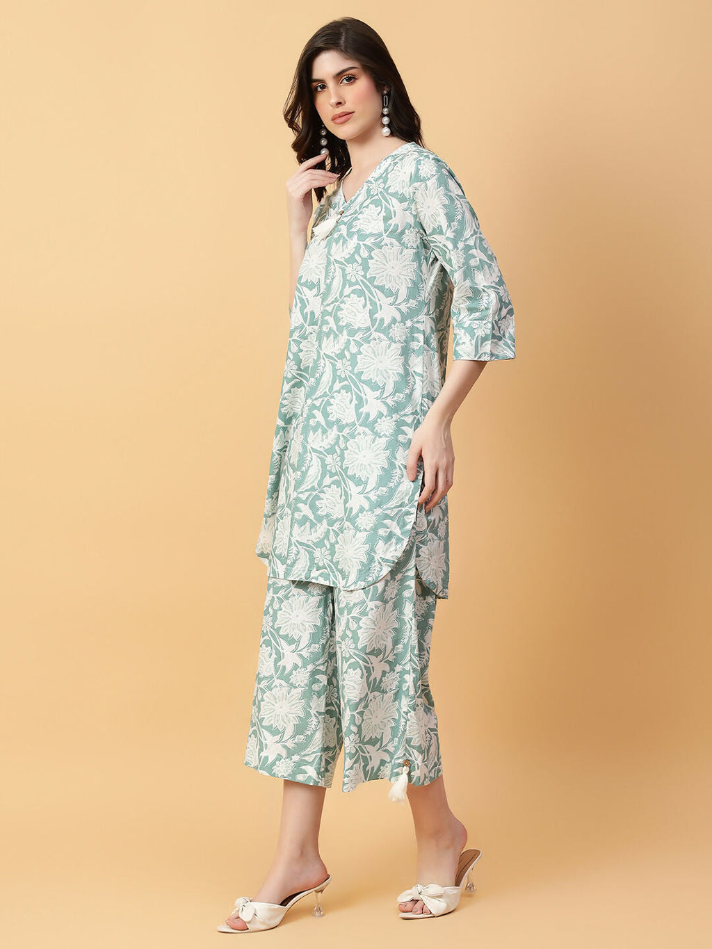 Joban Fashion Green Cotton Printed & Hand Work Co-ord Set | Grocsy