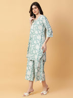 Joban Fashion Green Cotton Printed & Hand Work Co-ord Set | Grocsy