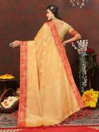 Lorenvalley Fashion Gold Cotton Woven Design with Zari Weaving Design Saree | Grocsy