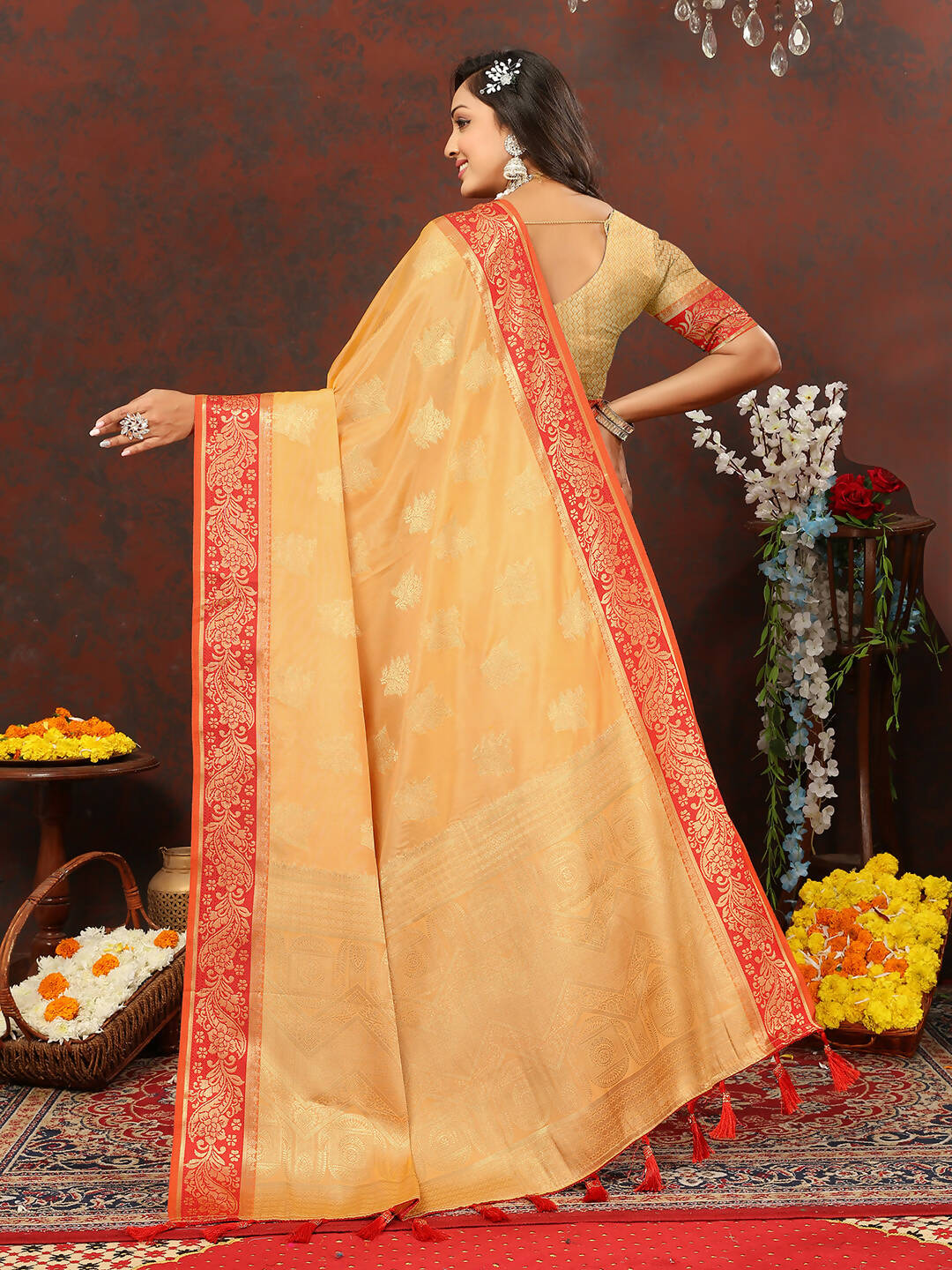 Lorenvalley Fashion Gold Cotton Woven Design with Zari Weaving Design Saree | Grocsy