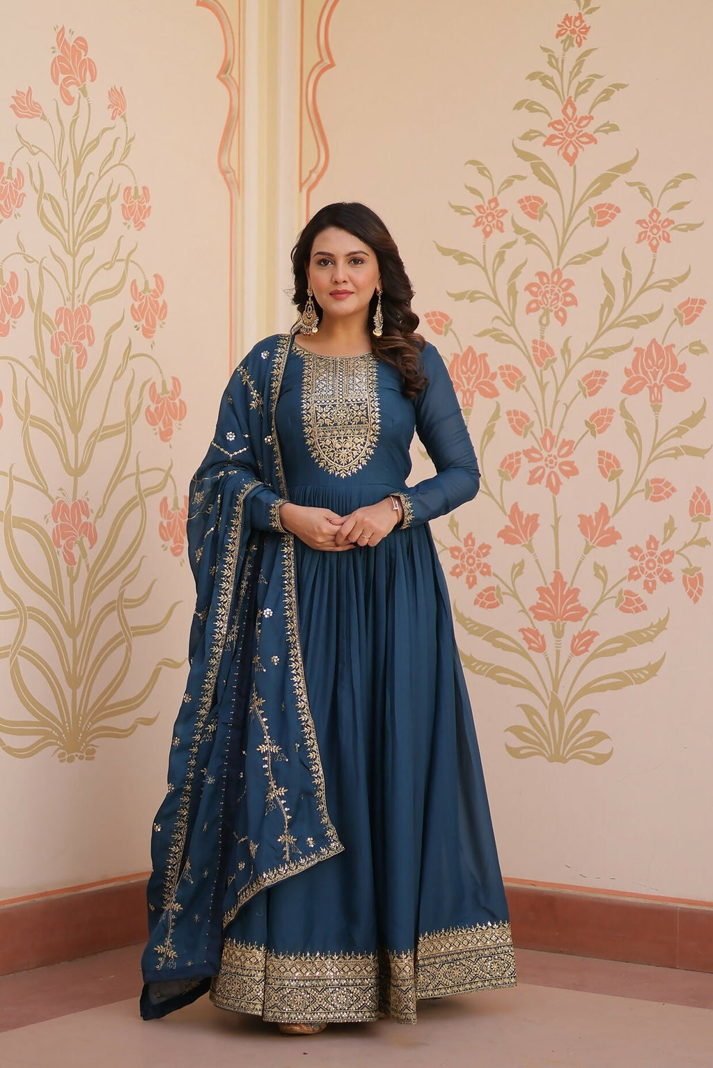 Joban Fashion Rama Georgette Sequence Embroidery Work Kurta Set | Grocsy