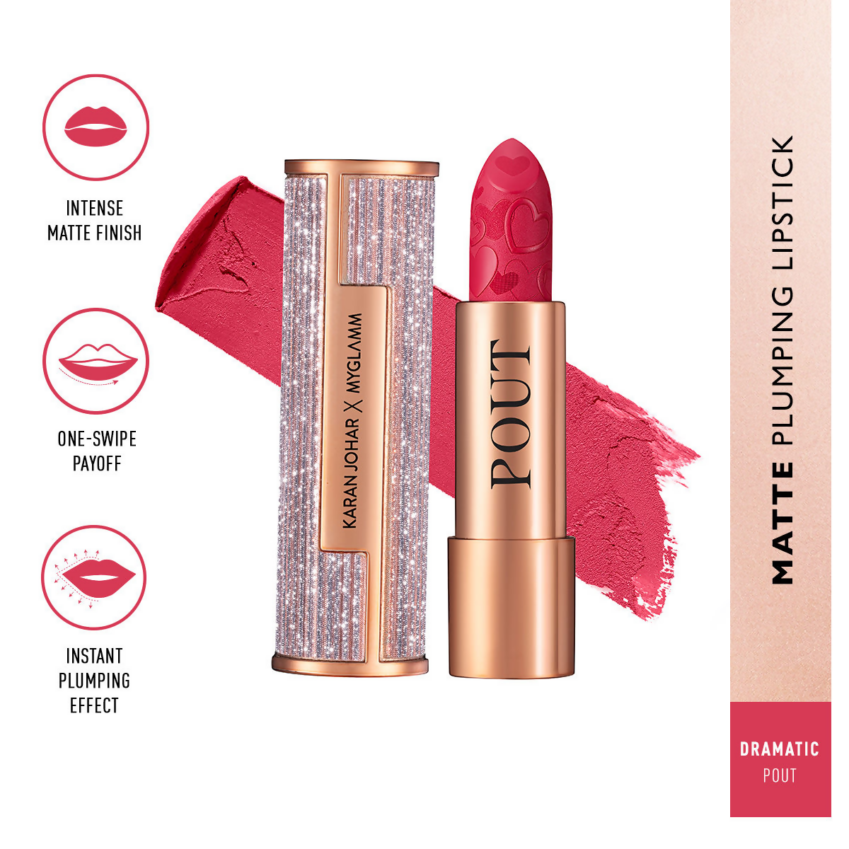 MyGlamm Pout By Karan Johar Intense Matte Plumping Lipstick - Dramatic Pout | Grocsy
