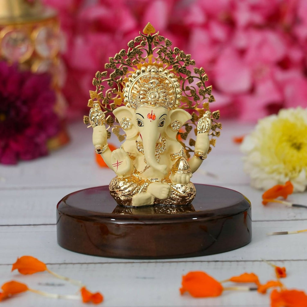 House Of Wemy Gold-Polished Lord Kalpavrikshya Tree Ganesha Idol | Grocsy
