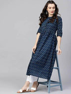 Vamika Printed Cotton Blue Party Wear/Casual Wear Women Kurta Set/Suit | Grocsy