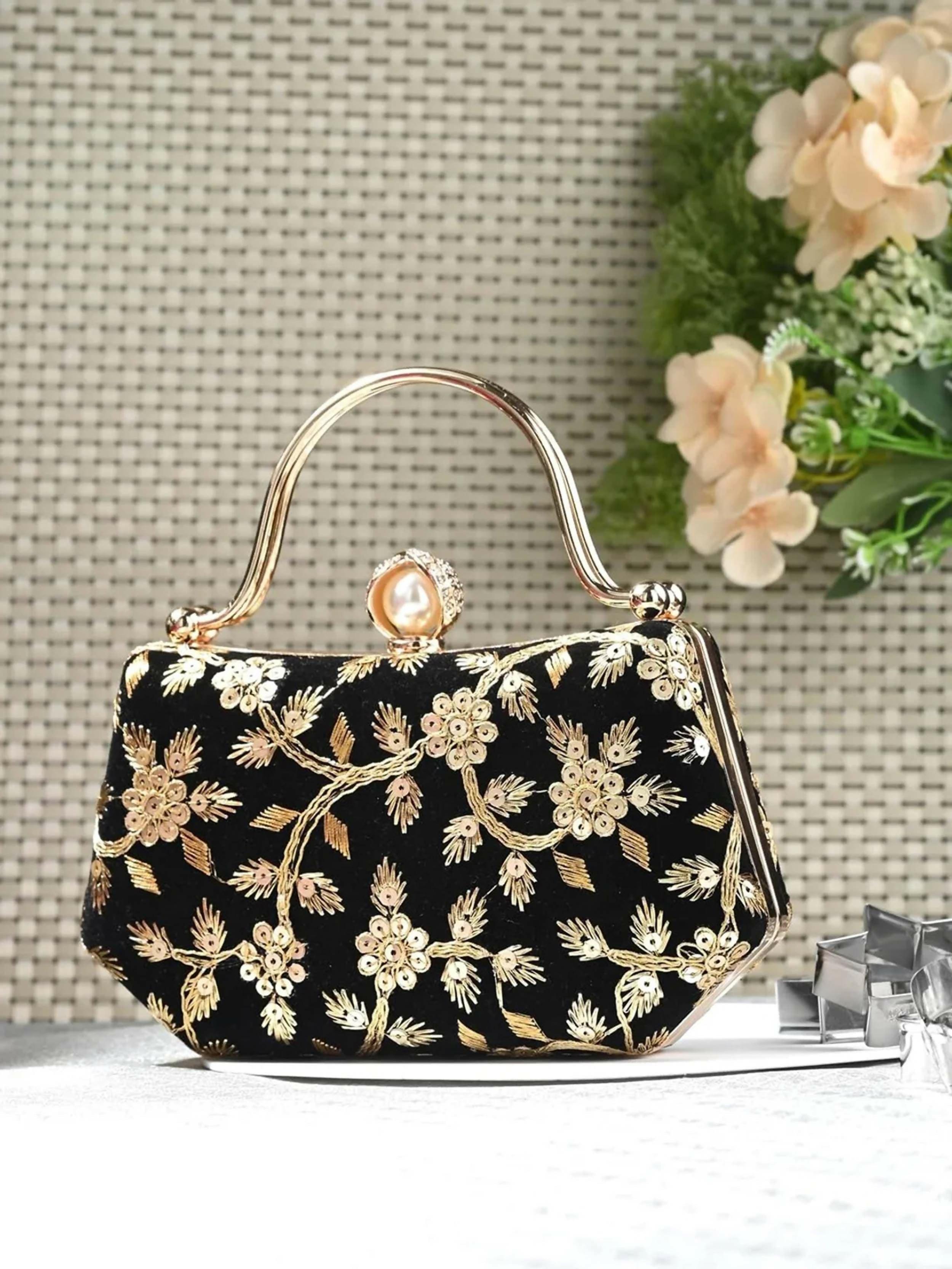 Joban Fashion Bridal Hand Clutch For Women & Young Girls - Black | Grocsy