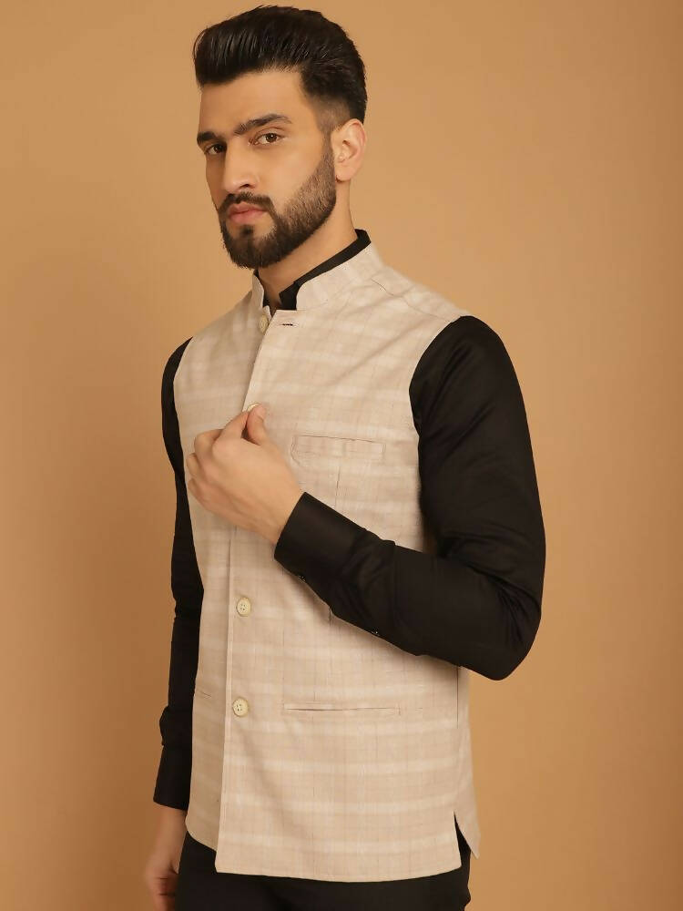 Even Apparels Nehru Jacket With Welt Pockets - Beige | Grocsy