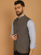 Even Apparels Nehru Jacket With Welt Pockets - Grey | Grocsy