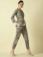 Myshka Women's Multi Shawl Neck Coat With Trousers | Grocsy