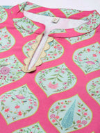 Ahalyaa Women Pink & Sea Green Floral Printed Gotta Patti Velvet Kurta | Grocsy