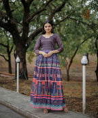 Aayaa Pure Chanderi Gown With Heavy Digital Print - Multi Color | Grocsy