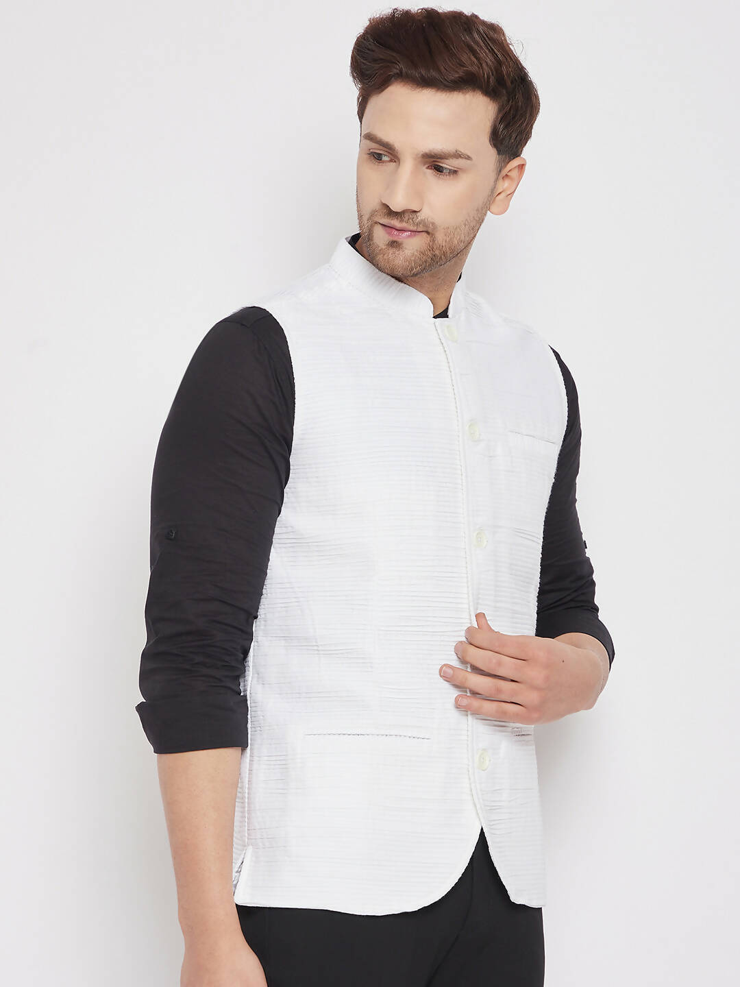 Even Apparels White Cotton Men Woven Nehru Jacket | Grocsy