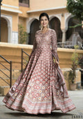 Wedding Designer PaleMauve Soft Dola Silk Anarkali suit with Dupatta - Samanta | Grocsy