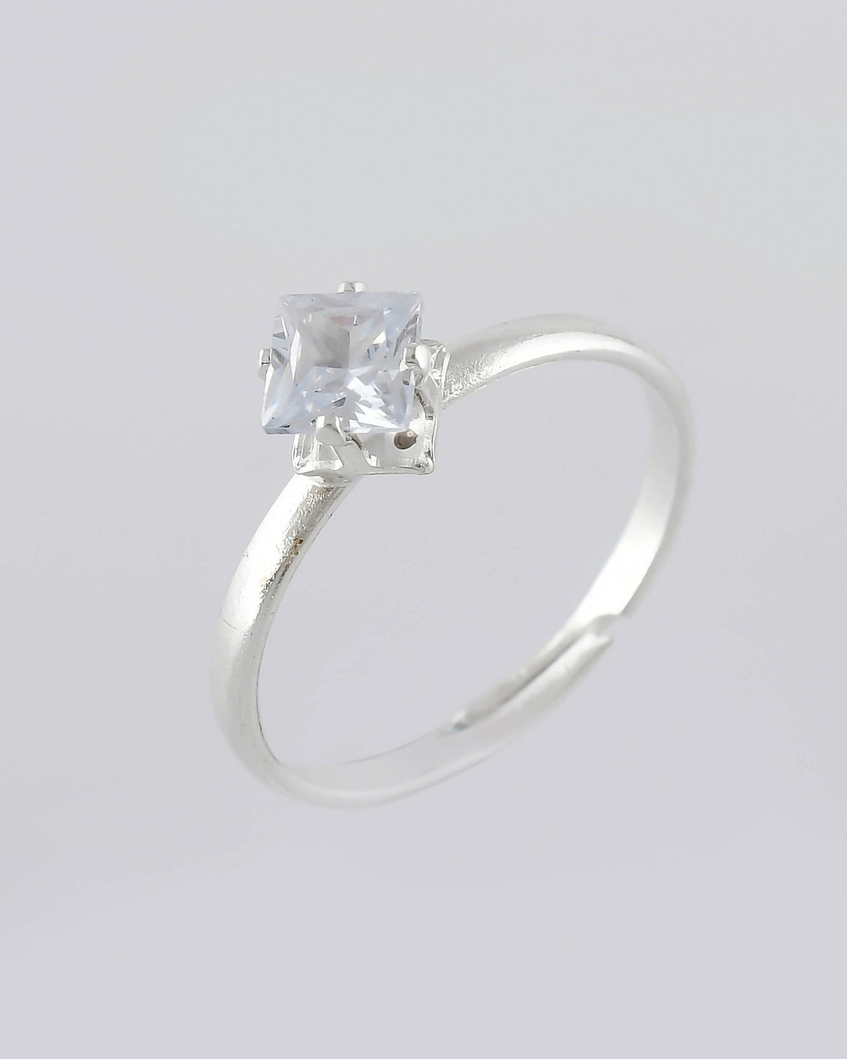 VOJ white CZ-detail Stainless Steel Cubic Zirconia Silver Plated adjustable finger Ring | Grocsy