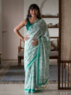 Suta White Floral Pure Cotton Saree | Grocsy