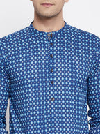 Even Apparels Blue Men's Pure Cotton Kurta With Band Collar | Grocsy