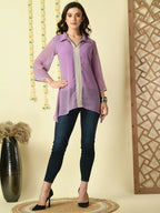 Myshka Women's Purple Embroidered Party Fusion Top | Grocsy