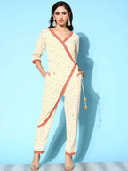 Ahalyaa Womens Offwhite Crepe Printed Jumpsuit | Grocsy