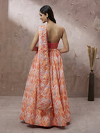 House of Panchhi Peach Organza Floral Printed Lehenga choli & Dupatta | Grocsy