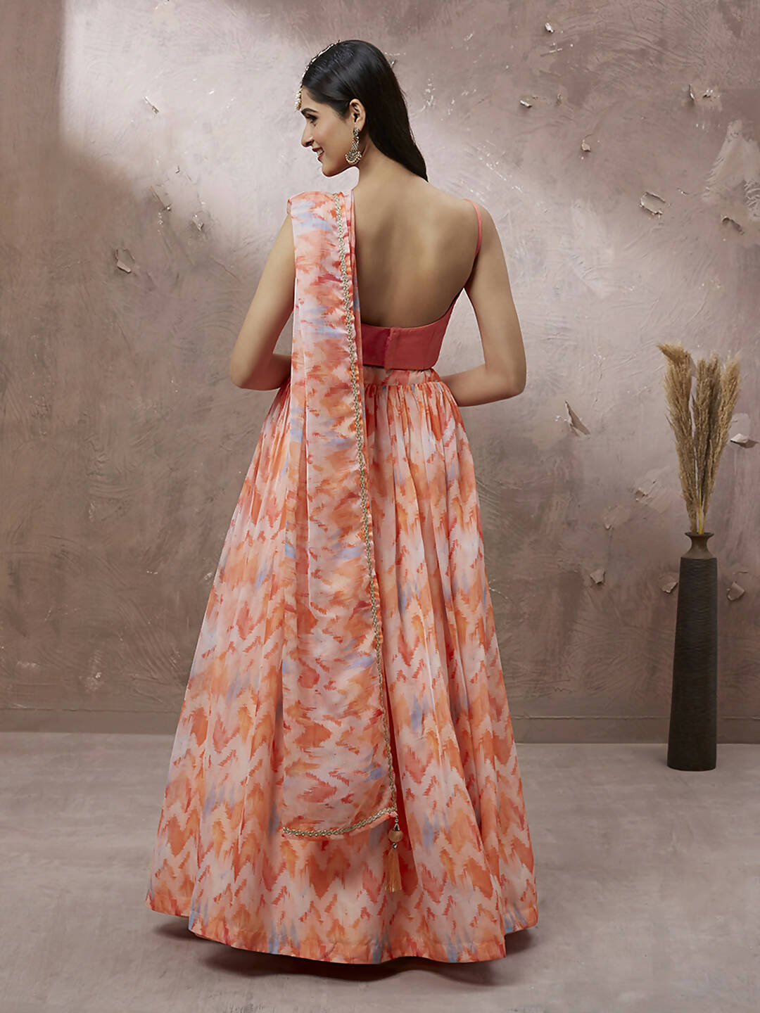 House of Panchhi Peach Organza Floral Printed Lehenga choli & Dupatta | Grocsy