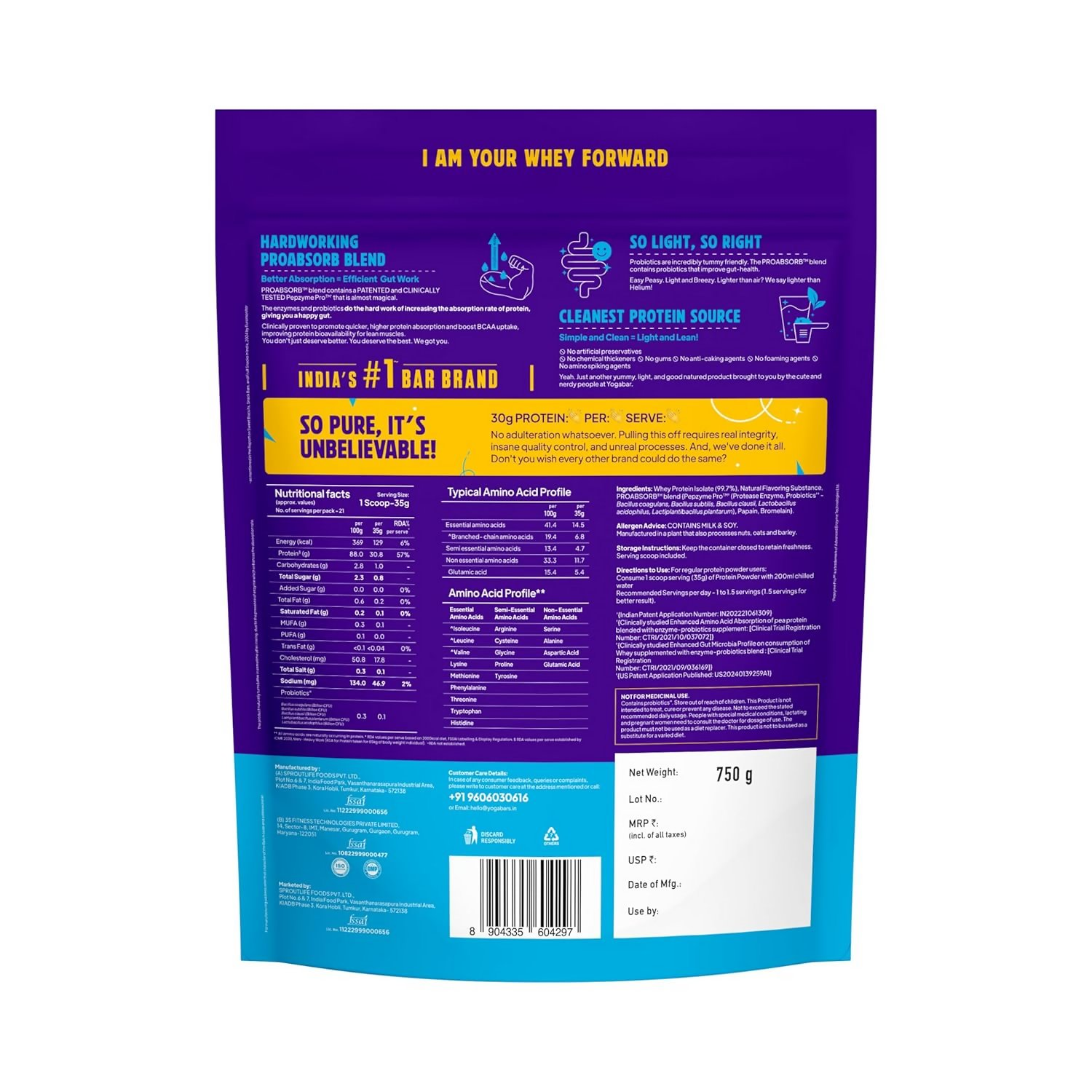 Yoga Bar Pro Clean Whey Protein Isolate Powder | Grocsy